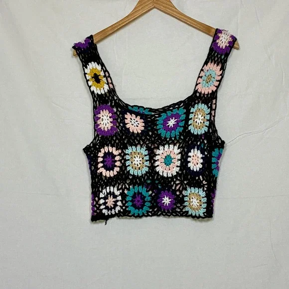Rebellion Crochet Granny Square Crop Top Boho Festival Hippie Indie - Picture 2 of 6